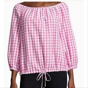 IMNYC Gingham Draw Hem Off Shoulder Top Size XS